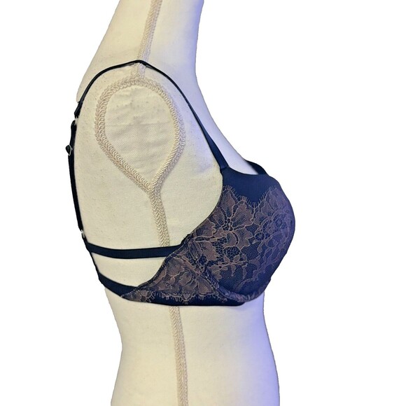 Victoria's Secret Black Gold Metallic Lace Underwire Push Up Bra 36 C, pre-loved - Picture 4 of 11